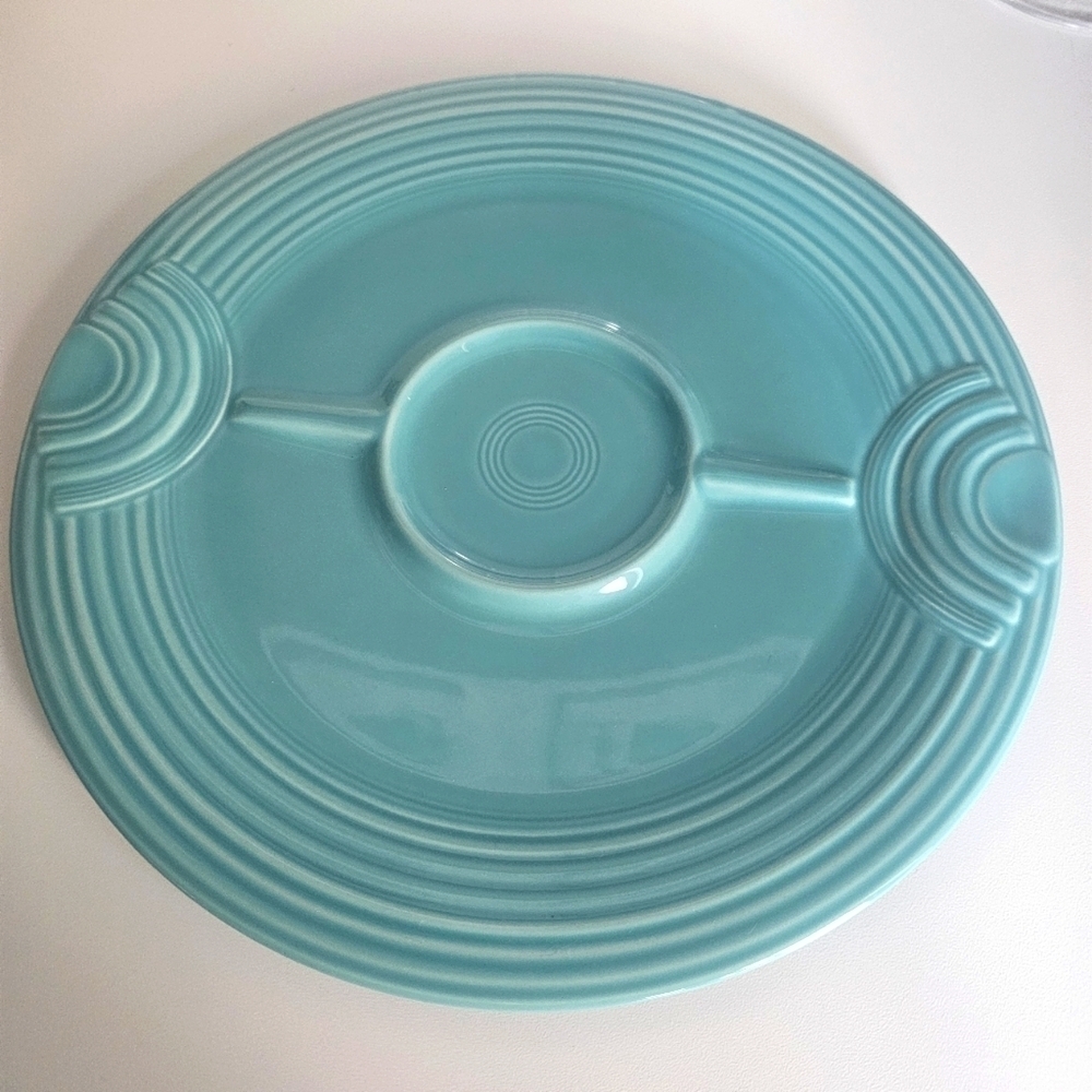 Collection by Homer Laughlin Intro 1986 Turqouise chip & dip/appetizer plate